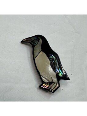 New Zealand Paua Shell Penguin Brooch Abalone & Acrylic 1.5” CUTE